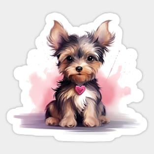 Cute Yorkshire puppy with valentine heart Sticker